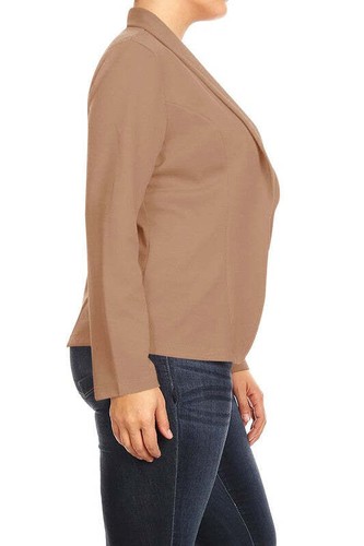 MOA Collection Long Sleeve Open Front Waist-Length Blazer Jacket - Picture 2 of 20