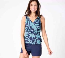 Denim  Co. Beach V-Neck Printed Tankini with Shorts Navy Floral 12 A592862