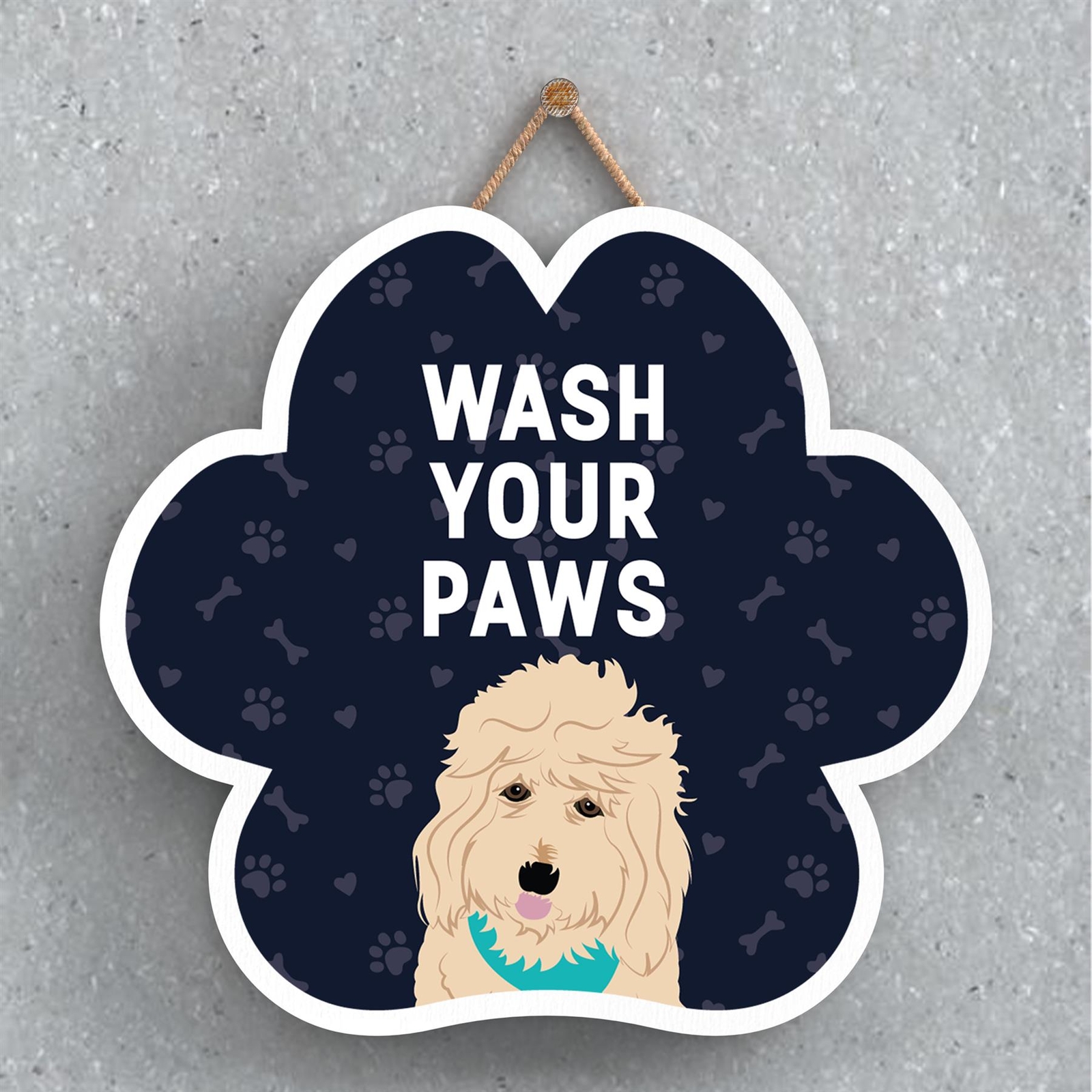 Goldendoodle Dog Wash Your Paws Katie Pearson Artworks Pawprint Hanging Plaque