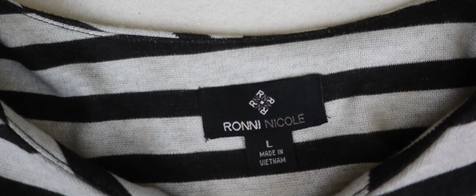 RONNI NICOLE - 女式黑色和灰色条纹弹力针织衬衫连衣裙 - L 码 — 第 4/4 张图片