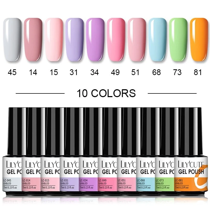 10/8Pcs Gel Nail Polish Set Semi Permanent Glitter Hybrid Varnish Base Top Coat