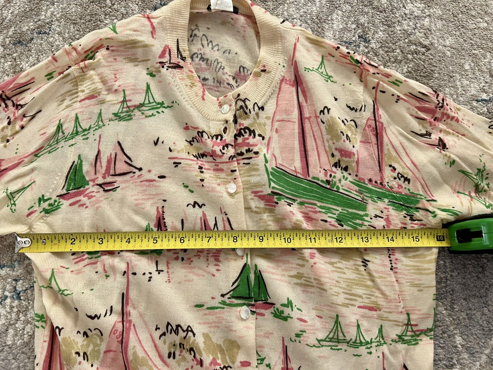 Vintage J.crew sailboat merino wool cardigan sweater Medium. EUC. pearl