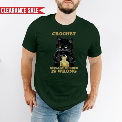 Strick schwarz Häkel T-Shirt Weil Mord falsch bedruckt lustig Katze Tee Top