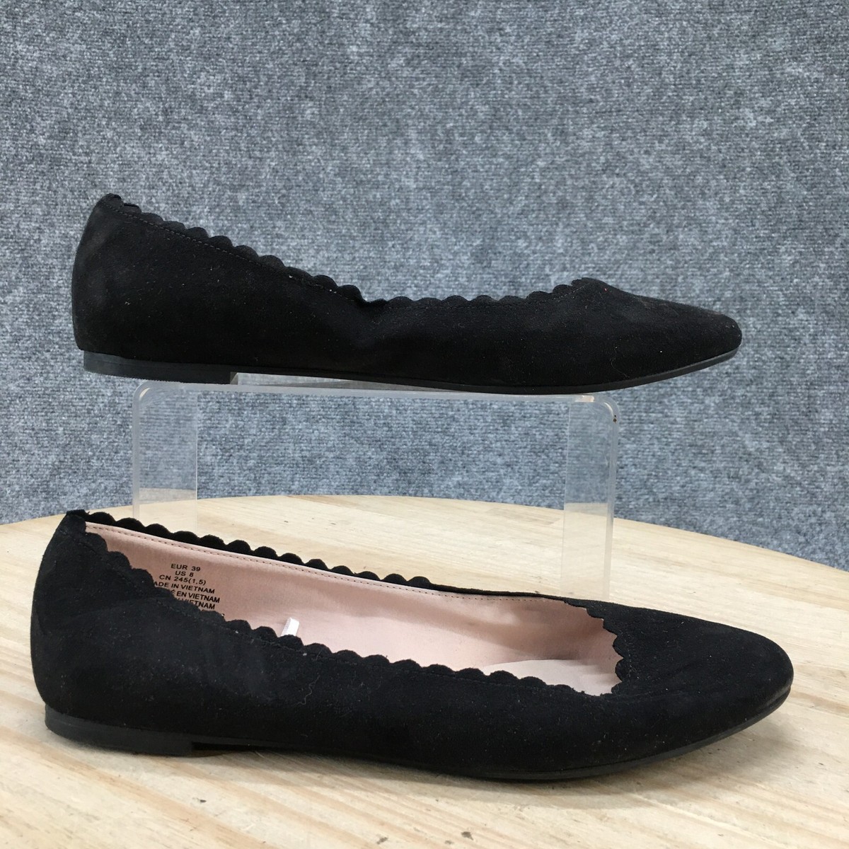 H&M Shoes Womens Casual Slip Ons Scalloped Ballet Flats Black