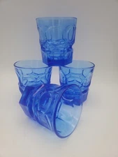 4 Fostoria Cobalt Blue Rock Glasses Juice Tumblers HFM Ford Museum Vintage
