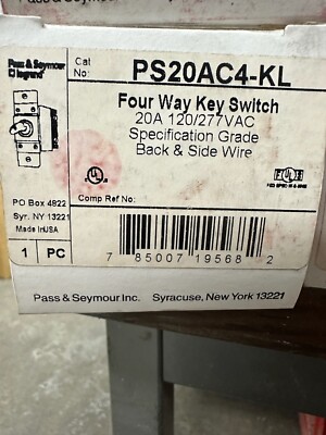 (1) PASS & SEYMOUR PS20AC4-KL 20A 120/277 KEY SWITCH - L39