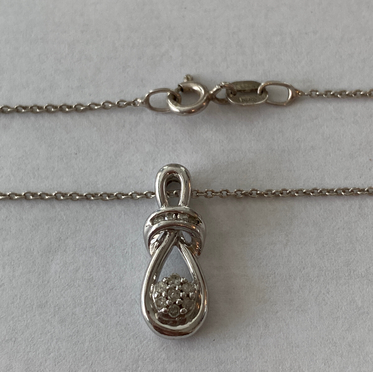 Solid Sterling Silver Diamond Cluster Pendant & N… - image 3