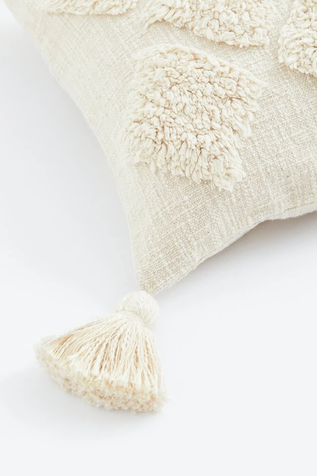 H&M Home Guarnito di Frangia Cuscino Cover Rettangolo Crema Beige Avorio - Immagine 4 di 4