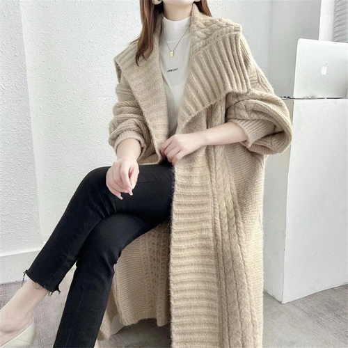 OFF WHITE Cardigan lungo lavorato a maglia donna invernale giacca a vento maglione ispessito caldo