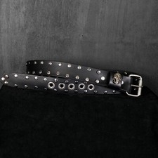 Studded Skull Leather Belt. Skull. 1.5  Wide. Black  Chrome