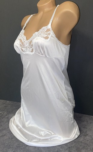 Vintage VASSARETTE Silky Nylon White Dress Slip Lace Nightie Bride Bridal #D1~2 - Picture 6 of 16