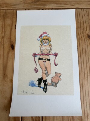 Mike Hoffman ''Nude Sexy Santa Christmas Present'' Fine Art Print - 14'' x 10,5''
