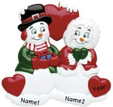 Personalized " SNOW FAMILY HEARTS " Christmas Hanging Tree Ornament HOLIDAY