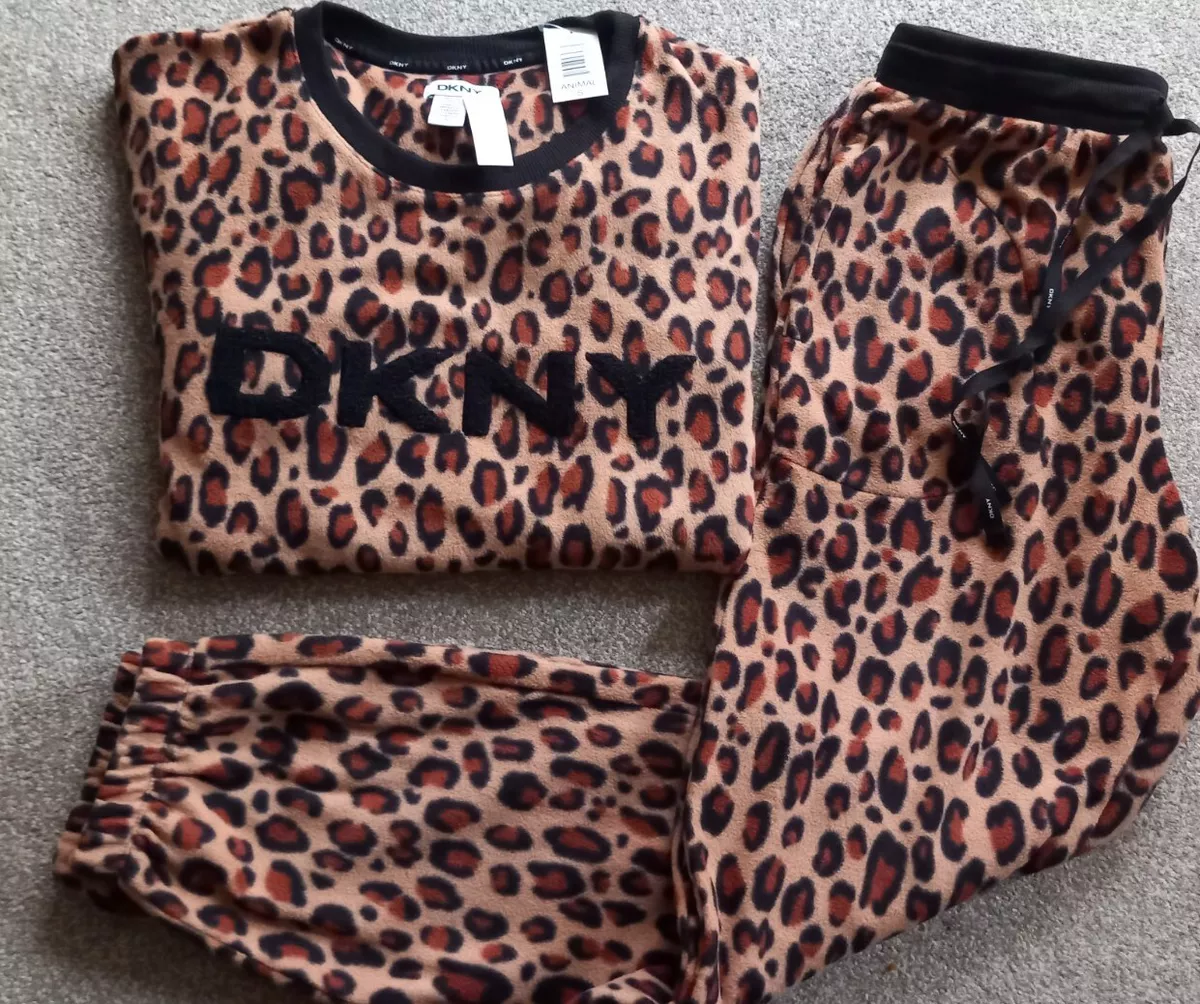 DKNY Ladies 2 Piece Fleece Lounge Suit Pyjamas Animal size small