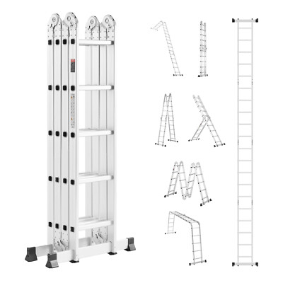 #ad Multi Purpose Folding Ladder 7 in 1 5 Step 19ft Reach Height Metal $147.99