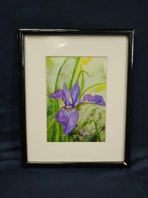 'Japanese Iris' Watercolor Painting, Floral, Framed Home Decor