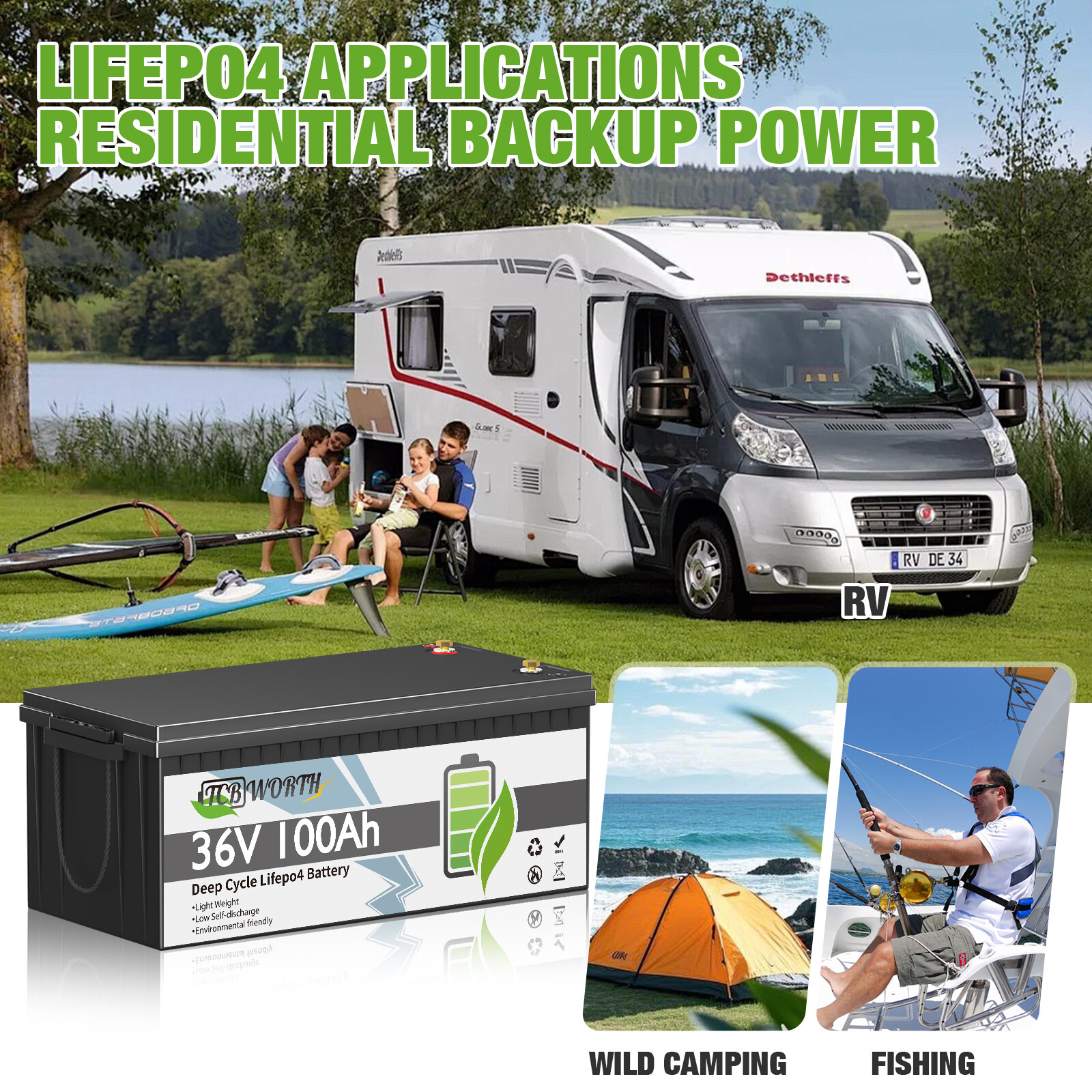 36V 100Ah Lithium LiFePO4 Battery 200A BMS 10 Year warranty for Golf cart EV RV
