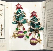 Vtg Lunch at the Ritz LATR Christmas Crepes Tree Ornament Dangle Earrings
