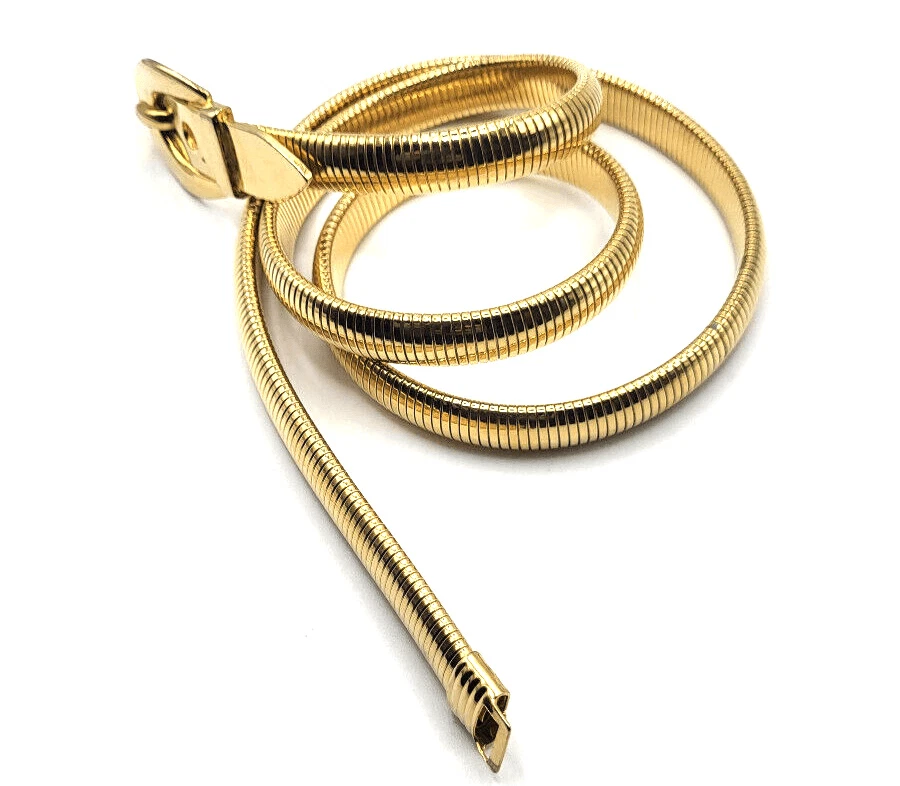 "Cinturón Omega vintage años 70 Accessocraft tono dorado cadena cierre de hebilla 36"" elástico" Foto 2 de 3