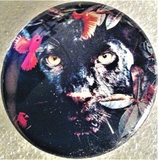 Beau cabochon rond en verre panthère noire - Grand 1,6 pouce de large.