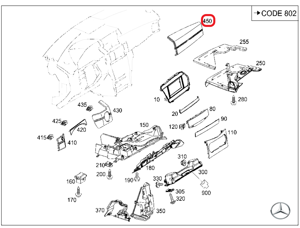 Original Mercedes-Benz A2046808807 Cover, Dashboard GLK X204 New