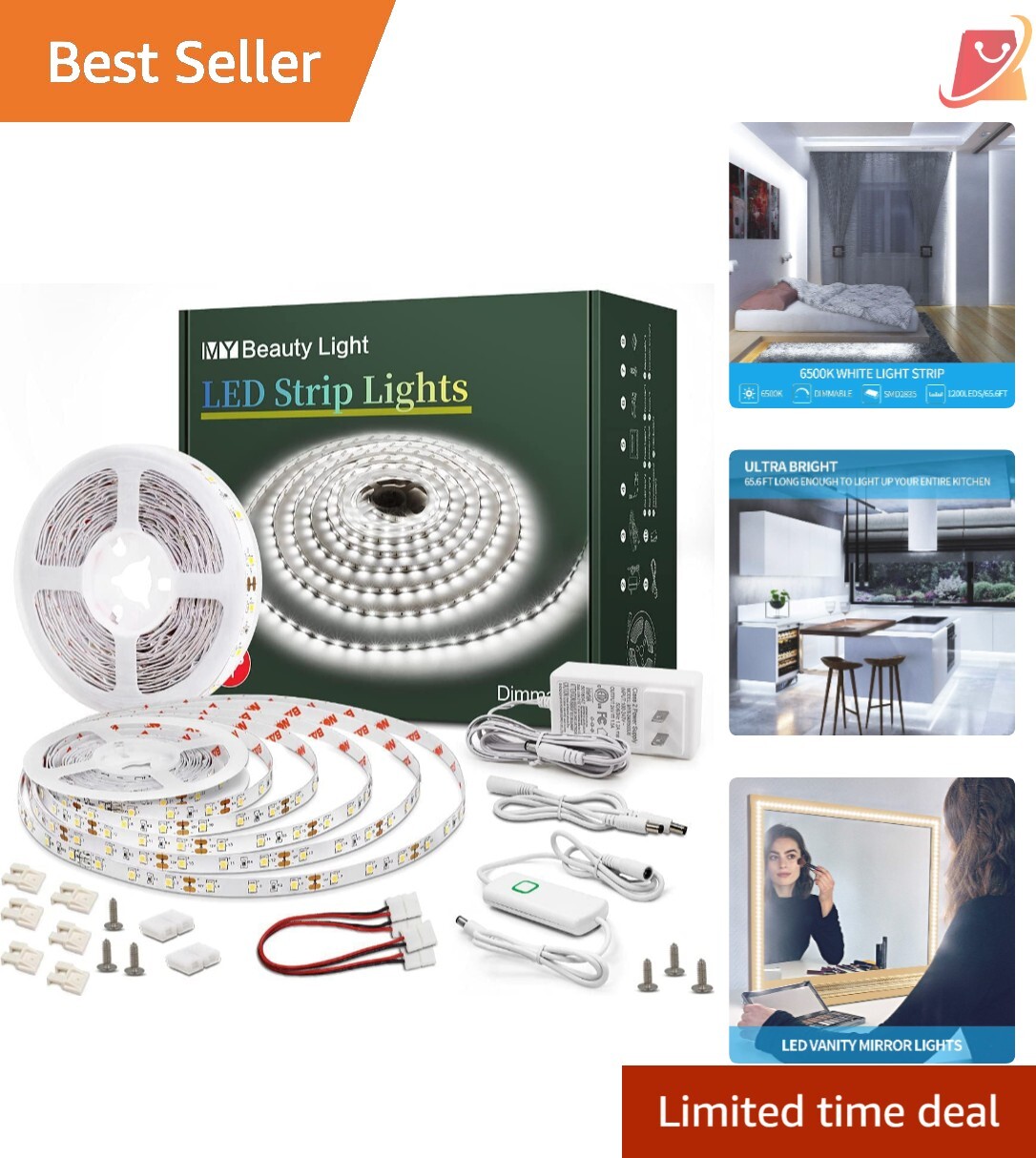 65.6ft Dimmable White LED Strip Lights for Indoor Decor – Flexible Rope Lighting-image