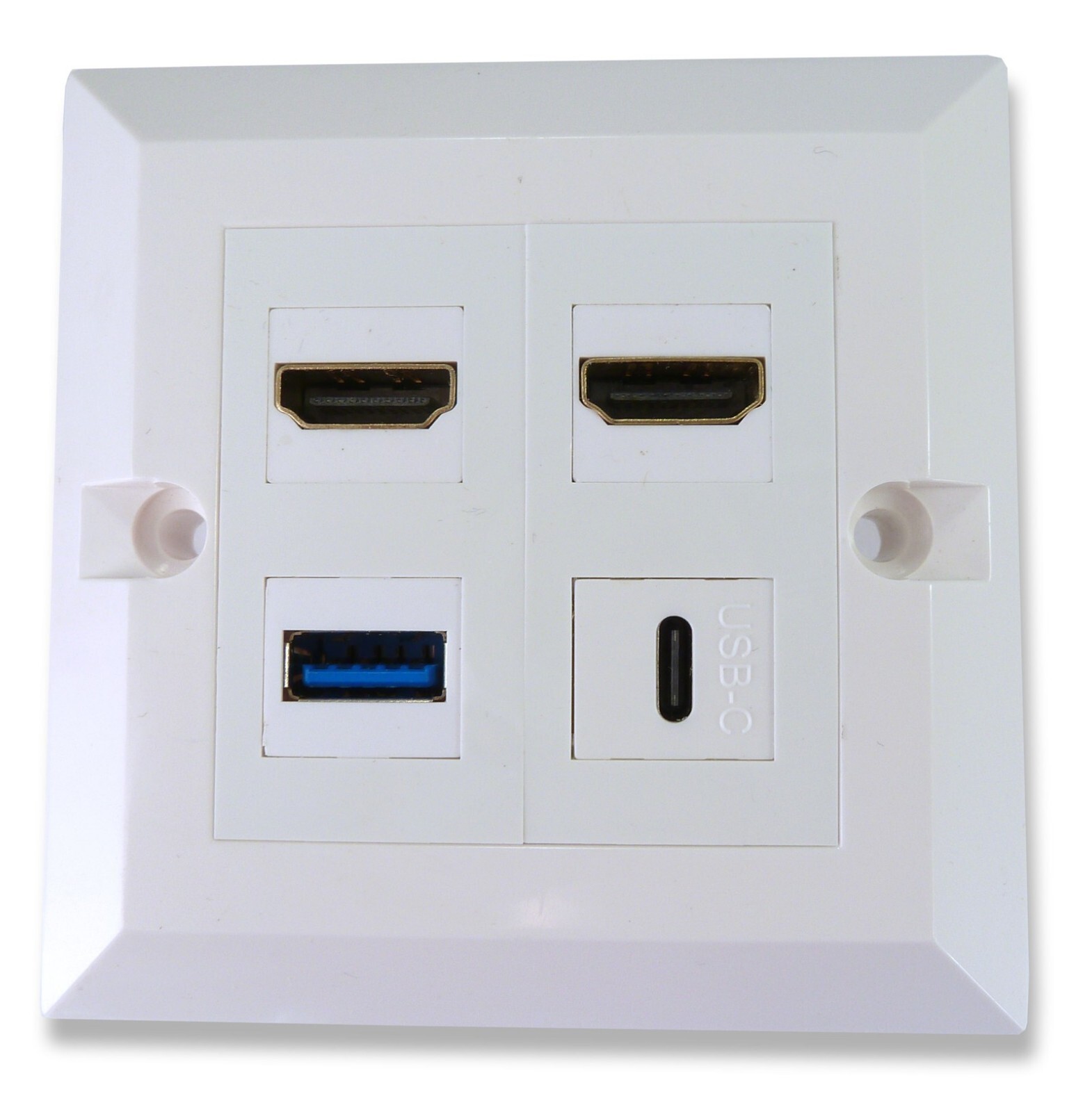 Twin HDMI Wall Plate With USB C and USB 3.0 Faceplate 4k Wall Plate in White