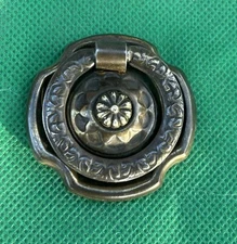 Antique Drawer Pull Flower Round Brass Drop Ring Hepplewhite Sheraton 1.75”