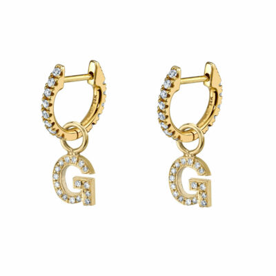 Diamant Pave Initiale G Charm Creolen 14k Gelbgold VS1 Reinheit F Farbe