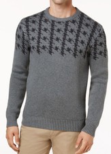 New Ben Sherman Men's Dogtooth Jacquard Crew Neck Charcoal Sweater L