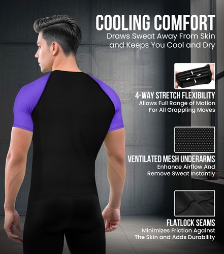 Exxact Sports Short Sleeve Men's BJJ Rash Guard, No Gi Compression Shirt for Men - Picture 54 of 59