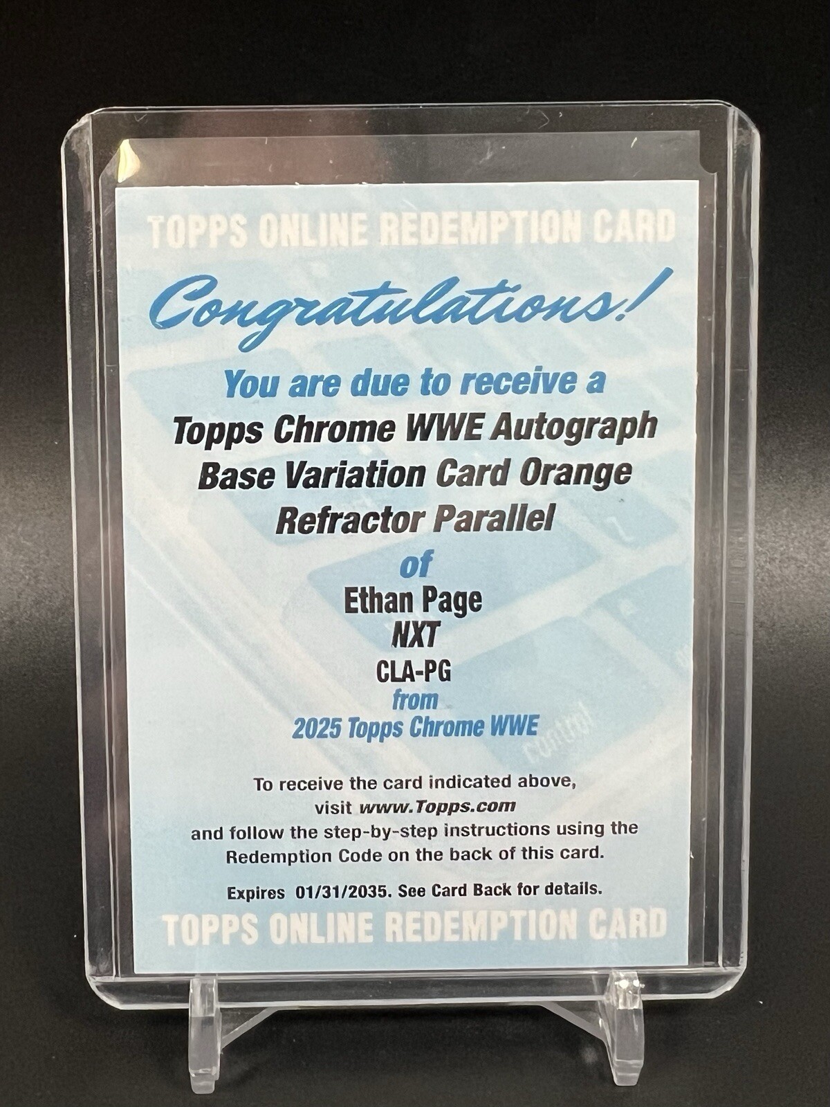 2025 Topps WWE Chrome Ethan Page Variation Orange Refractor Auto /25 Redemption