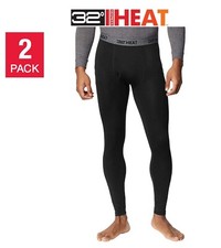 New 32 Degrees Men's 2-Pack Black Heat Performance Thermal Base layer Pant