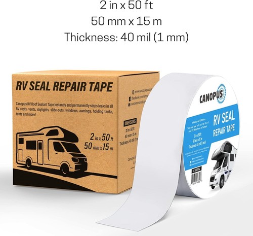 Heavy Duty RV Sealant Tape, Extra Strong Butyl, 5cm x 15m, White Caravan Repair - Picture 2 of 8