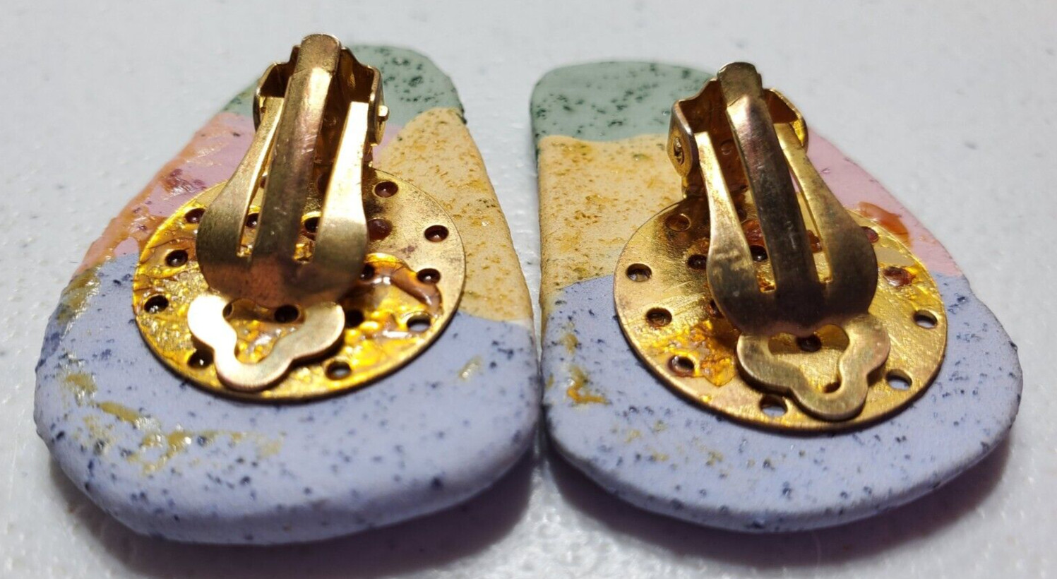 Multi Color Triangle Ceramic Earrings - image 3