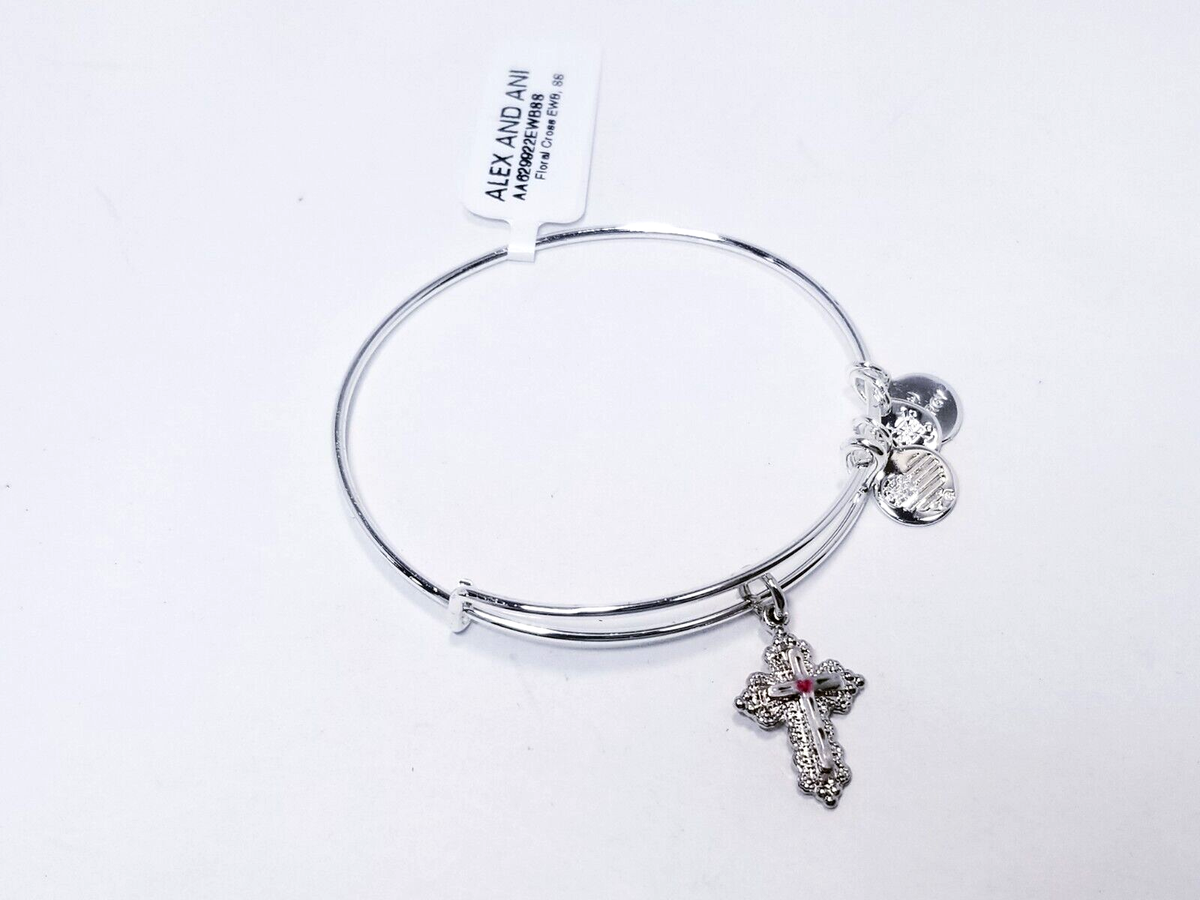 Alex And Ani Floral Cross Charm Bangle Bracelet