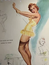 1951 Pin Up Calendar Girl Page Elliot Art Alliance Ohio  Beautiful Red Head