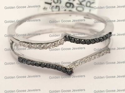 10K White Gold Wave Solitaire Enhancer Black Onyx Diamonds Ring Guard Wrap 