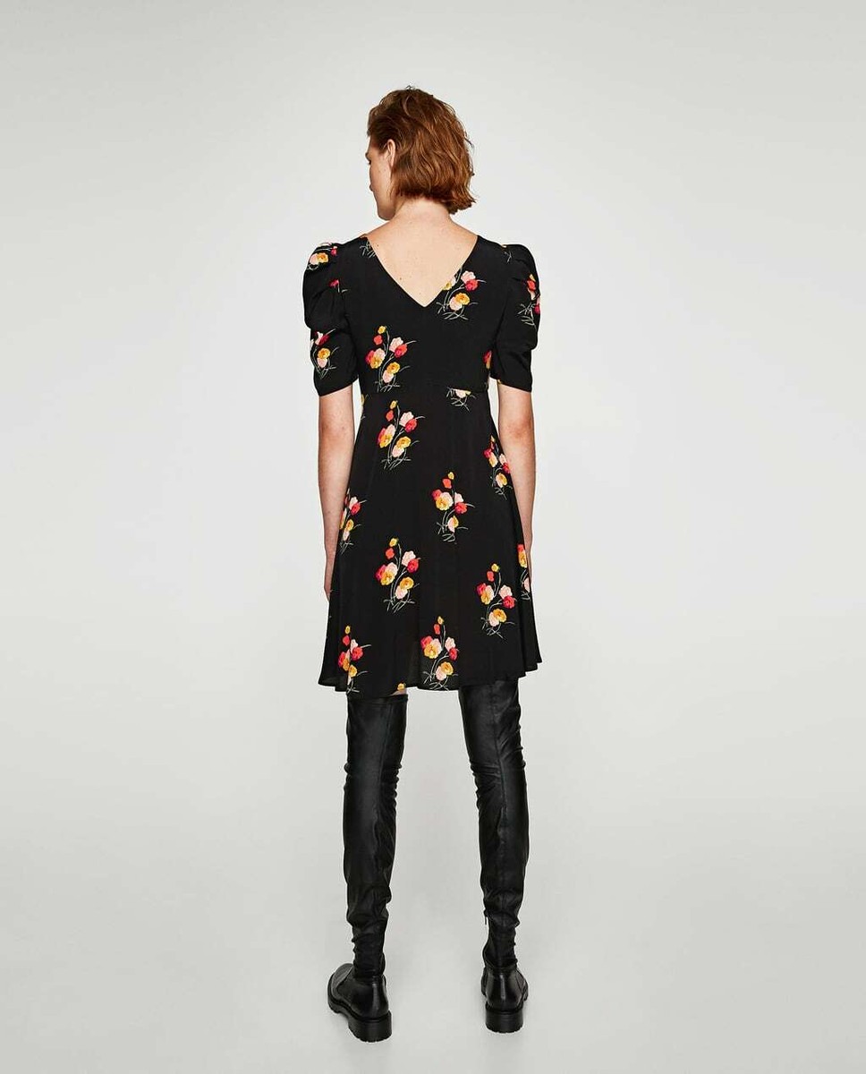 $70 ZARA CREPE DRESS WITH FULL puff SLEEVES-ref 8087/138