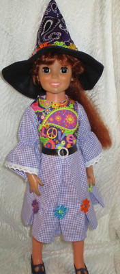 Costume for  18'' NO Doll Ideal Crissy Dress Purple Hippie Witch Costume Hat