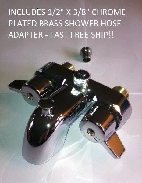 HEAVY DUTY CHROME DIVERTER FAUCET FOR CLAWFOOT TUB ON LEGS WITH SHOWER ADAPTER