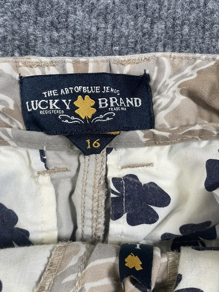Pantalones Cortos Carga Lucky Brand Juvenil 16 Beige Camuflaje Niños Logo 100% Algodón Foto 3 de 4