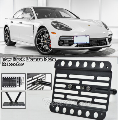 For 17-Up Porsche Panamera Front bumper Tow Hook License Plate Bracket Relocator