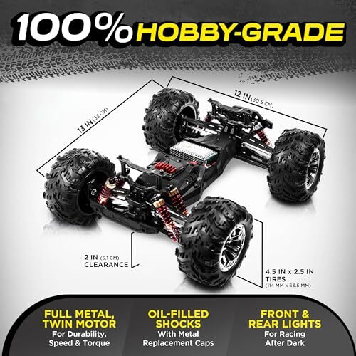 Remote Control Car, Hobby Grade RC Car Brushed 1:10 Scale Red Black Brushed