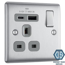 BG Nexus Brushed Steel Switches & Sockets Full Range Satin Chrome Grey Inserts