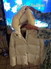 Nwt Coach White Puffer Jacket Lg Fur Trimmed Remove Hood One-of-a-kind - Rare!