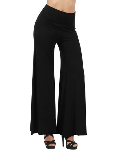 Women Palazzo Ladies Plain Leggings Flared Wide Leg Pants Baggy Trousers 8-22 - Picture 13 of 99