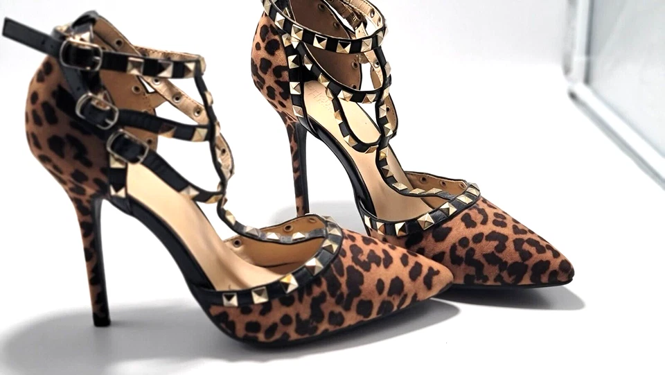 Charlotte Russe Shoes Adult Size 9M Cheetah Studded T-Strap Womens - Image 4 of 4