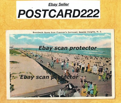 NJ Seaside Heights 1931 vintage postcard BOARDWALK FR FREEMANS CARROUSEL