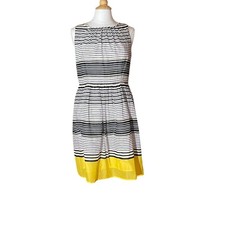 Talbots Cotton Navy Blue, Yellow Stripe Sleeveless Summer Dress, Size 10